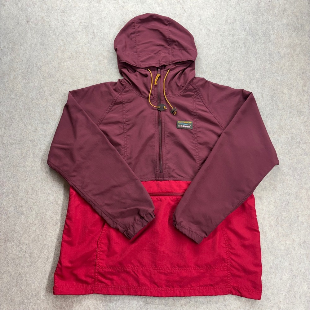 LL Bean Mountain Classic Anorak Half Zip Hooded Jacket Womens Large Burgundy Red